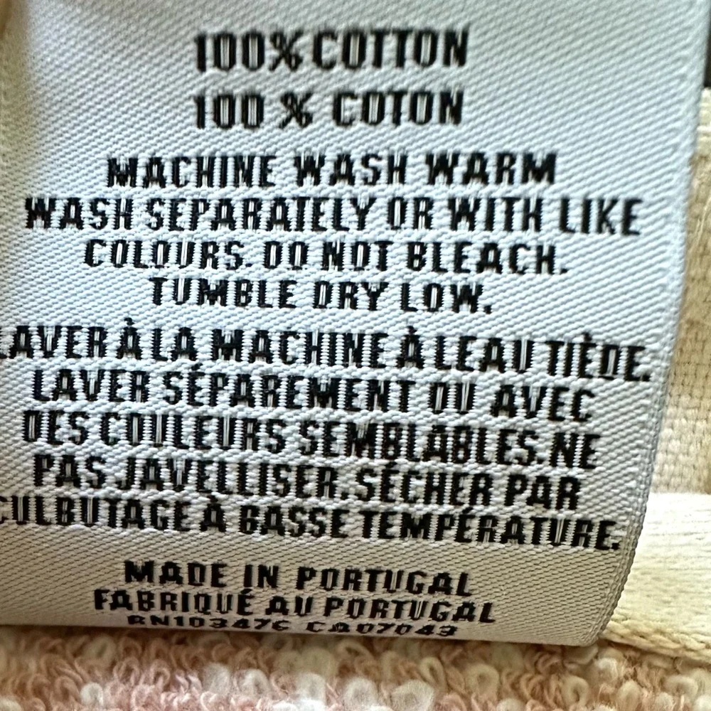 Bianca Cotton Tip Towels Set of 2 Made in Portugal Dusty light Peach & Ivory NEW